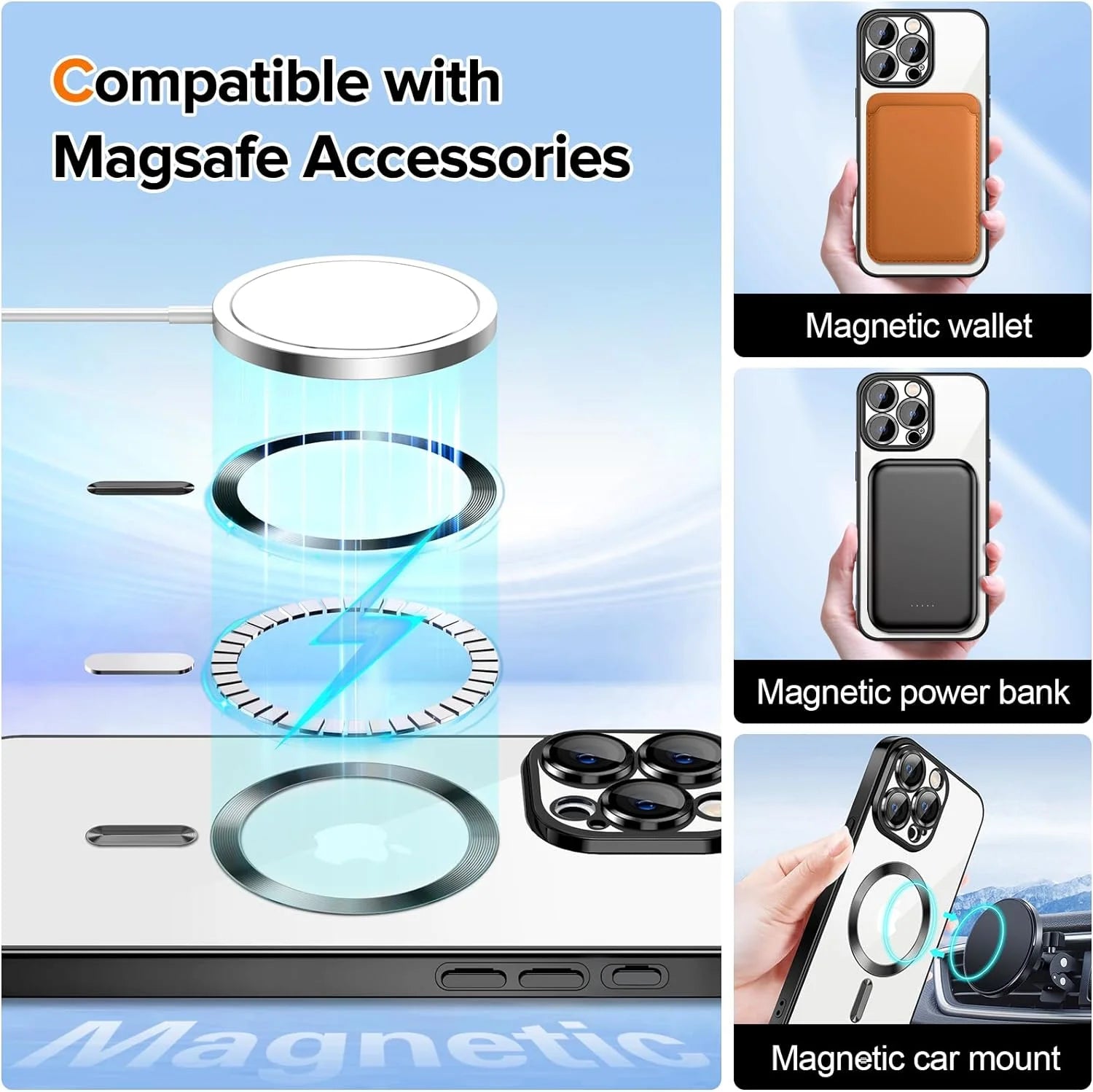 Transparent Phone Case for Apple Iphone 15 Pro Max Clear Magnetic Case, [Yellow Resistant] Slim Fit Shockproof Transparent Crystal Clear Magnetic Case for Apple Iphone 15 Pro Max, Rose
